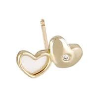 14K Cubic Zirconia And Mother Of Pearl Double Heart Shape Stud Earring