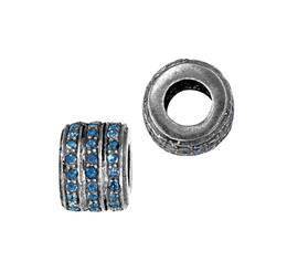 Rhodium Sterling Silver Rondel Blue Diamond Bead