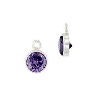 Sterling Silver Amethyst Cubic Zirconia Bezel Set Charm