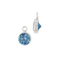 Sterling Silver Aqua Cubic Zirconia Bezel Set Charm