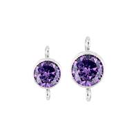 Sterling Silver Amethyst Cubic Zirconia Bezel Set Connector With Perpendicular R