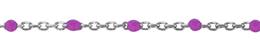 Sterling Silver Rhodium Flat Oval Cable Satellite Chain With Pink Enamel Bead