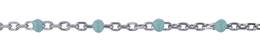 Sterling Silver Rhodium Flat Oval Cable Satellite Chain With Light Blue Enamel B