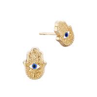 14K Evil Eye Hamsa Stud Earring