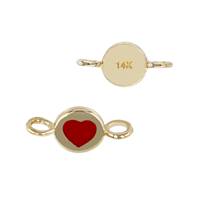 14K Gold Red Enamel Heart Connector