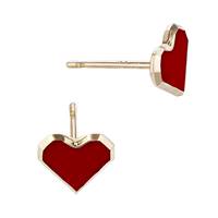 14K Red Enamel Heart Stud Earringl