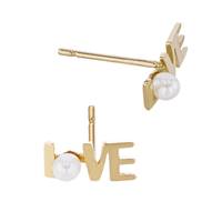 14K Love Stud Earring With Fresh Water Pearl