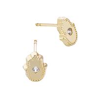 14K Cubic Zirconia Evil Eye Hamsa Stud Earring