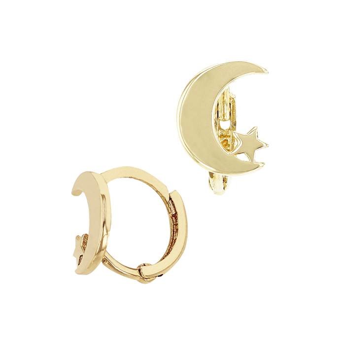 14K 7.5mm Moon Star Huggie Earring