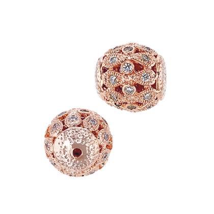 Rose Gold Vermeil Cubic Zirconia Filigree Round Bead