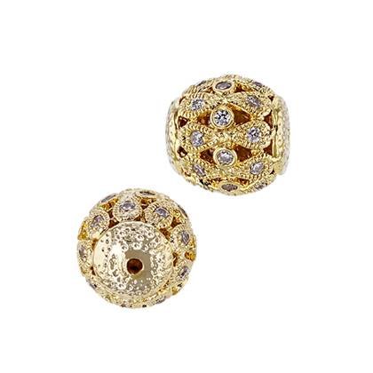 Vermeil Cubic Zirconia Filigree Round Bead