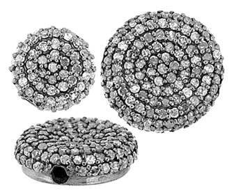 Rhodium Sterling Silver Button Diamond Bead U-1