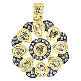 gold plated and rhodium sterling silver 26mm 3.15cts diamond flower pendant