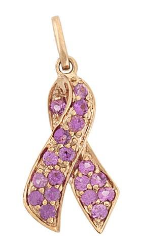 14kr 19mm 41pts/18pcs breast cancer ribbon charm pink sapphire