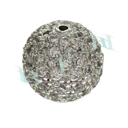 12mm rhodium plated cubic zirconia ball bead