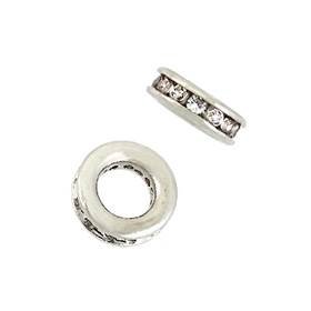 rhodium sterling silver 7mm rhodium plated cubic zirconia roundel bead