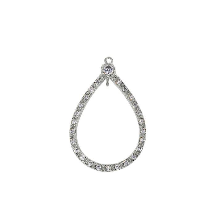 rhodium sterling silver 25x16mm with ring rhodium plated cubic zirconia pear pear shape charm