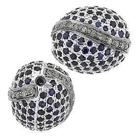 rhodium sterling silver 14x15mm 2.92cts diamond rice sapphire bead