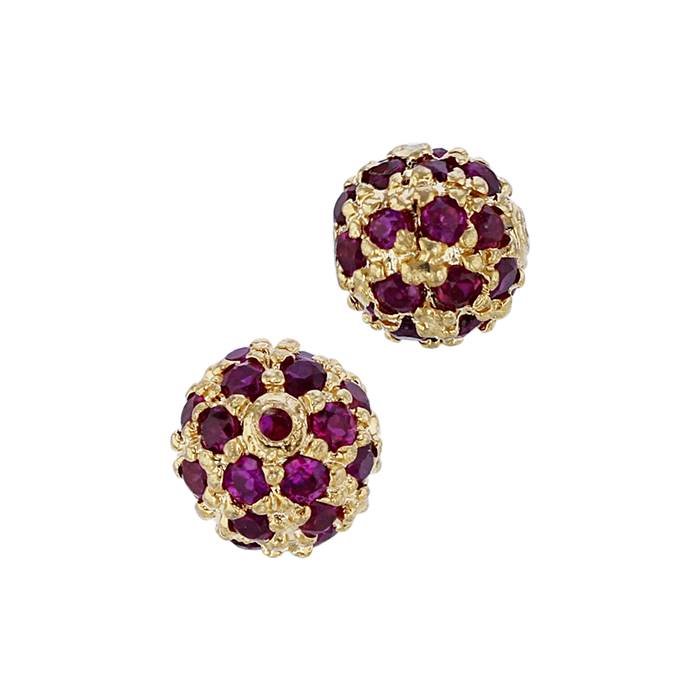 vermeil 10mm red cubic zirconia ball bead