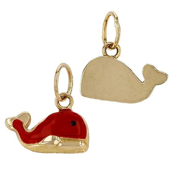 14ky 9.5x5mm whale charm; red