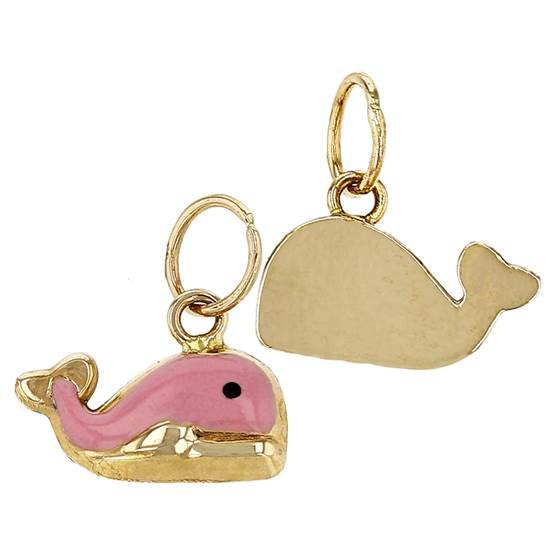 14ky 9.5x5mm whale charm; pink