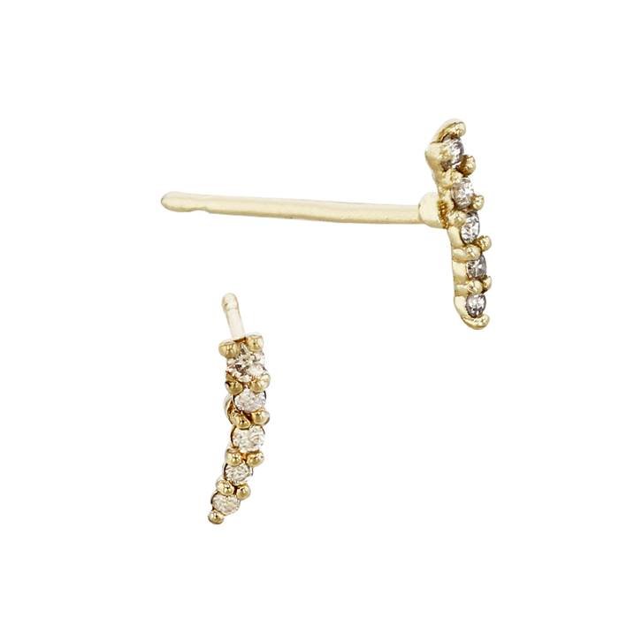 14ky 7mm 5dia.32ct diamond thin curved bar stud earring left side (champagne diamond)