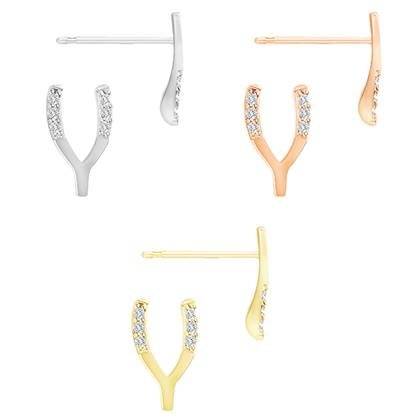 14K Diamond Wishbone Stud Earring