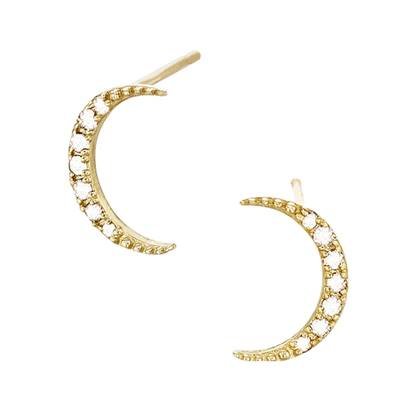 14K Diamond Crescent Moon Stud Earring (Left And Right Side)