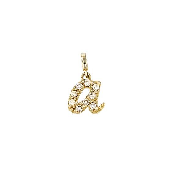 14ky 7.5mm 9dia.07ct diamond script letter a initial charm