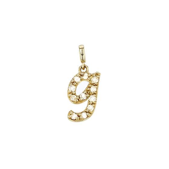 14ky 11mm 11dia.09ct diamond script letter g initial charm