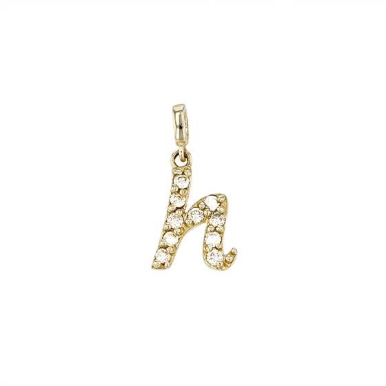 14ky 10mm 10dia.08ct diamond script letter h initial charm