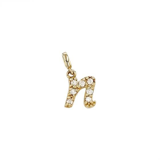 14ky 7.5mm 7dia.06ct diamond script letter n initial charm