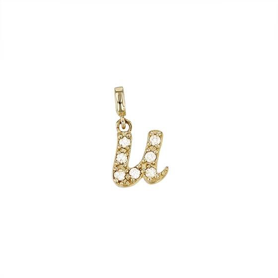 14ky 7.4mm 7dia.06ct diamond script letter u initial charm