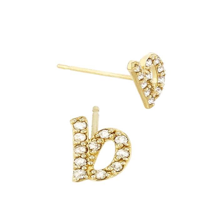 14ky 8mm 11dia.09ct diamond script letter b initial earring