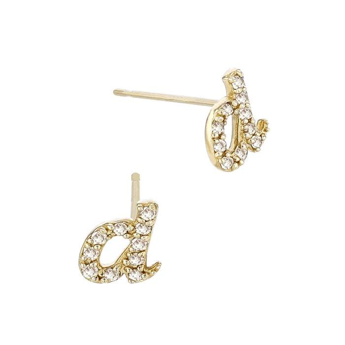 14ky 8.7mm 10dia.08ct diamond script letter d initial earring