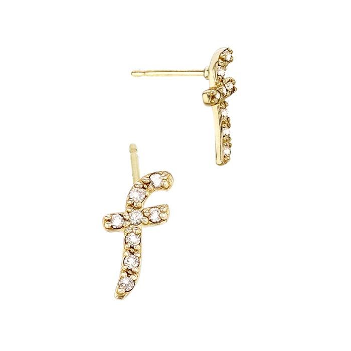 14ky 10.5mm 8dia.06ct diamond script letter f initial earring