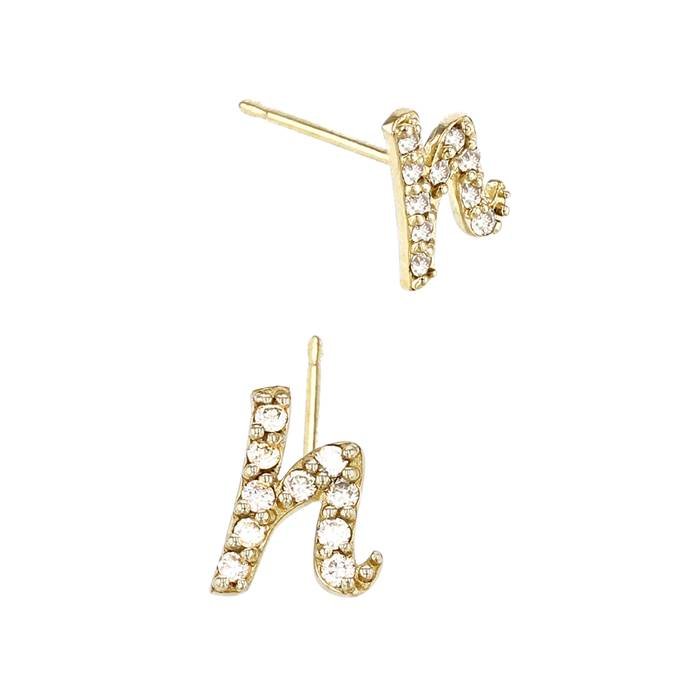 14ky 8.2mm 10dia.08ct diamond script letter h initial earring