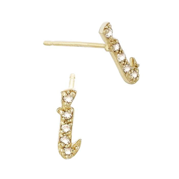 14ky 9mm 5dia.04ct diamond script letter i initial earring