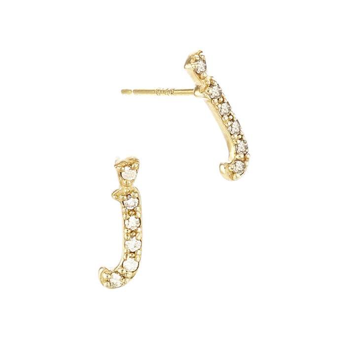 14ky 6mm 6dia.05ct diamond script letter j initial earring