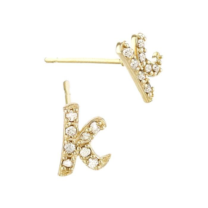 14ky 8.2mm 8dia.06ct diamond script letter k initial earring