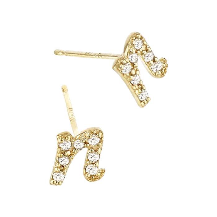 14ky 5.8mm 7dia.06ct diamond script letter n initial earring