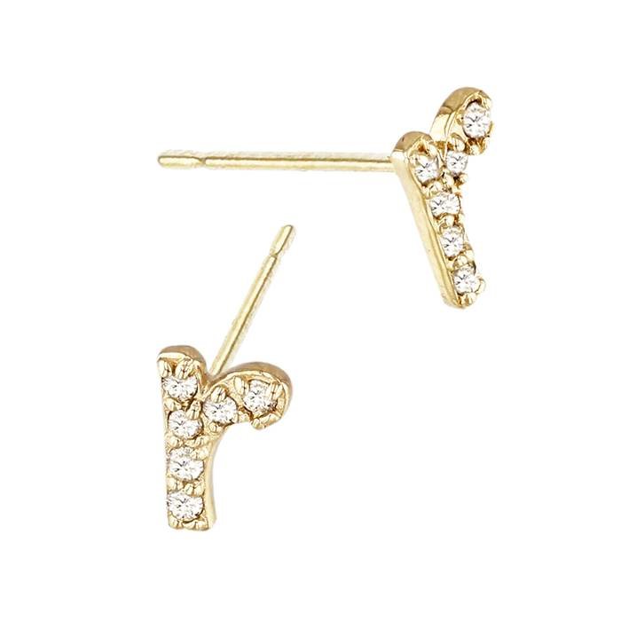 14ky 6.8mm 6dia.05ct diamond script letter r initial earring