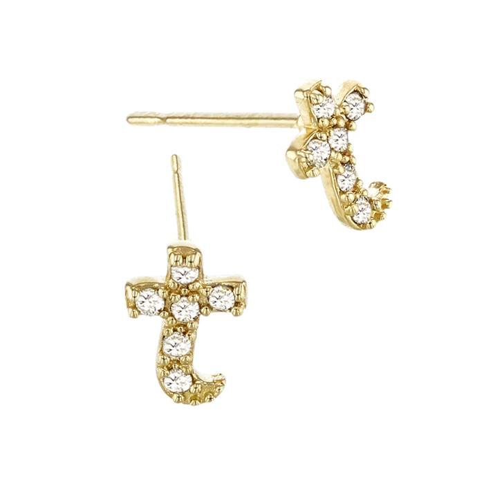 14ky 7.6mm 6dia.05ct diamond script letter t initial earring