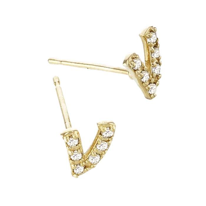 14ky 6.6mm 6dia.05ct diamond script letter v initial earring