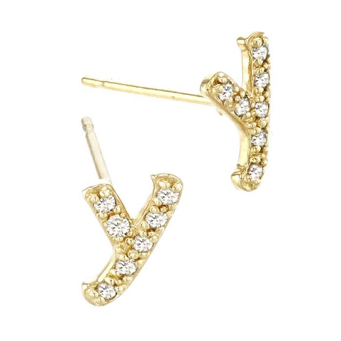 14ky 8.9mm 7dia.06ct diamond script letter y initial earring