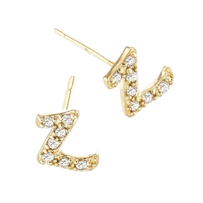 14ky 7mm 7dia.06ct diamond script letter z initial earring