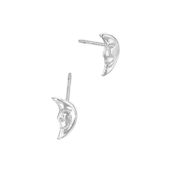 ss 8mm crescent moon face stud earring