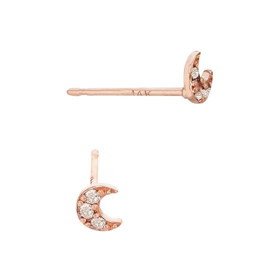 14kr 4mm 3dia.035ct diamond crescent moon stud earring (champaigne diamond)