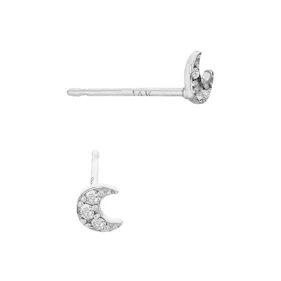 14kw 4mm 3dia.035ct diamond crescent moon stud earring (champaigne diamond)