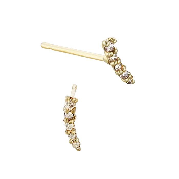 14ky 7mm 5dia.32ct diamond thin curved bar stud earring right side (champagne diamond)